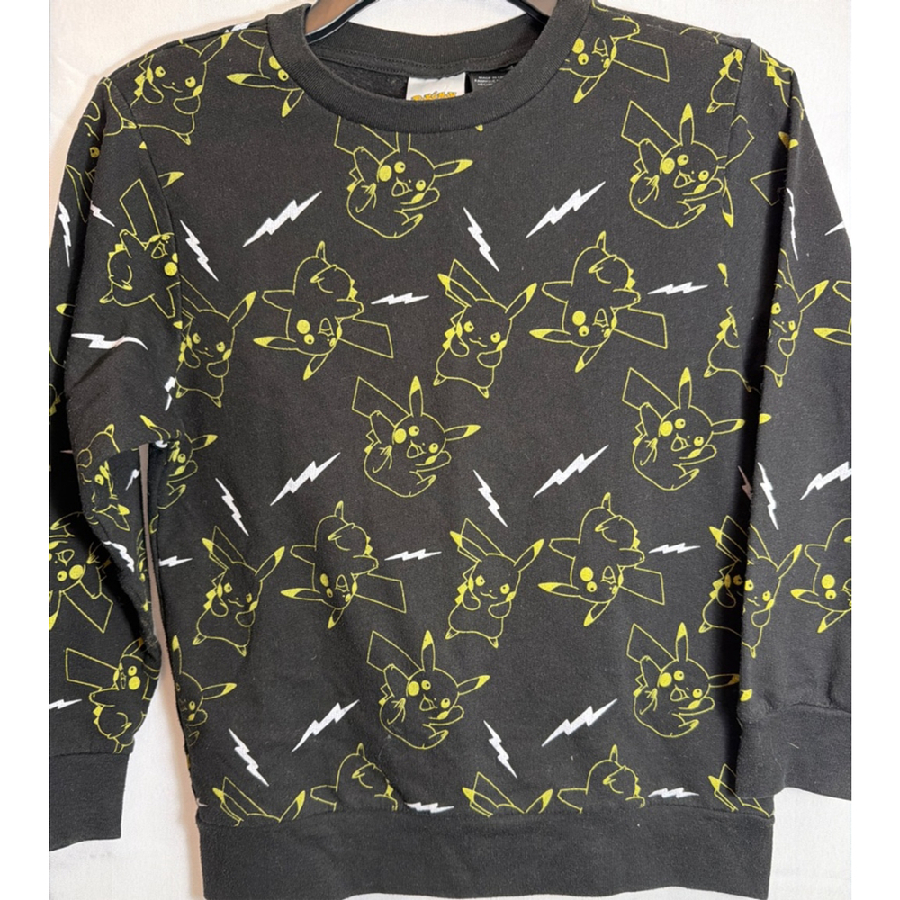 Pokémon Pikachu All Over Print Kids Sweatshirt Black Lightning Bolt Graphic S